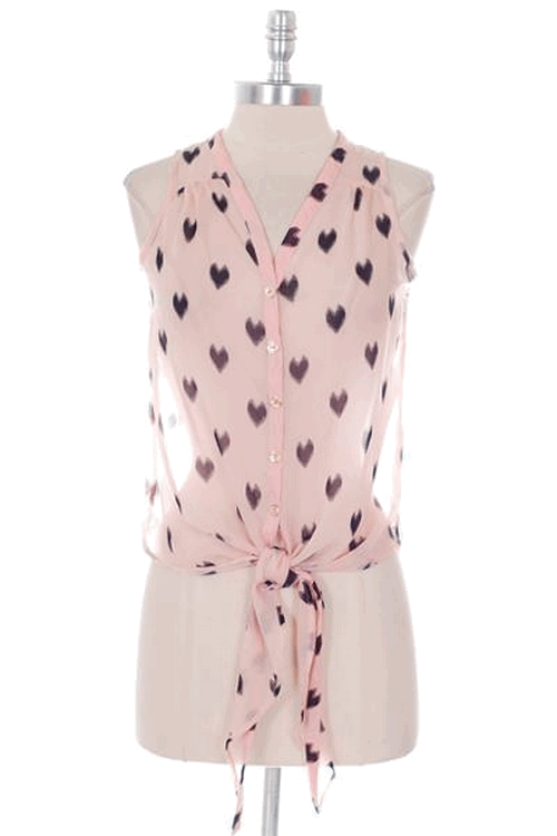 Heart Print Tie Up Bottom Blouse